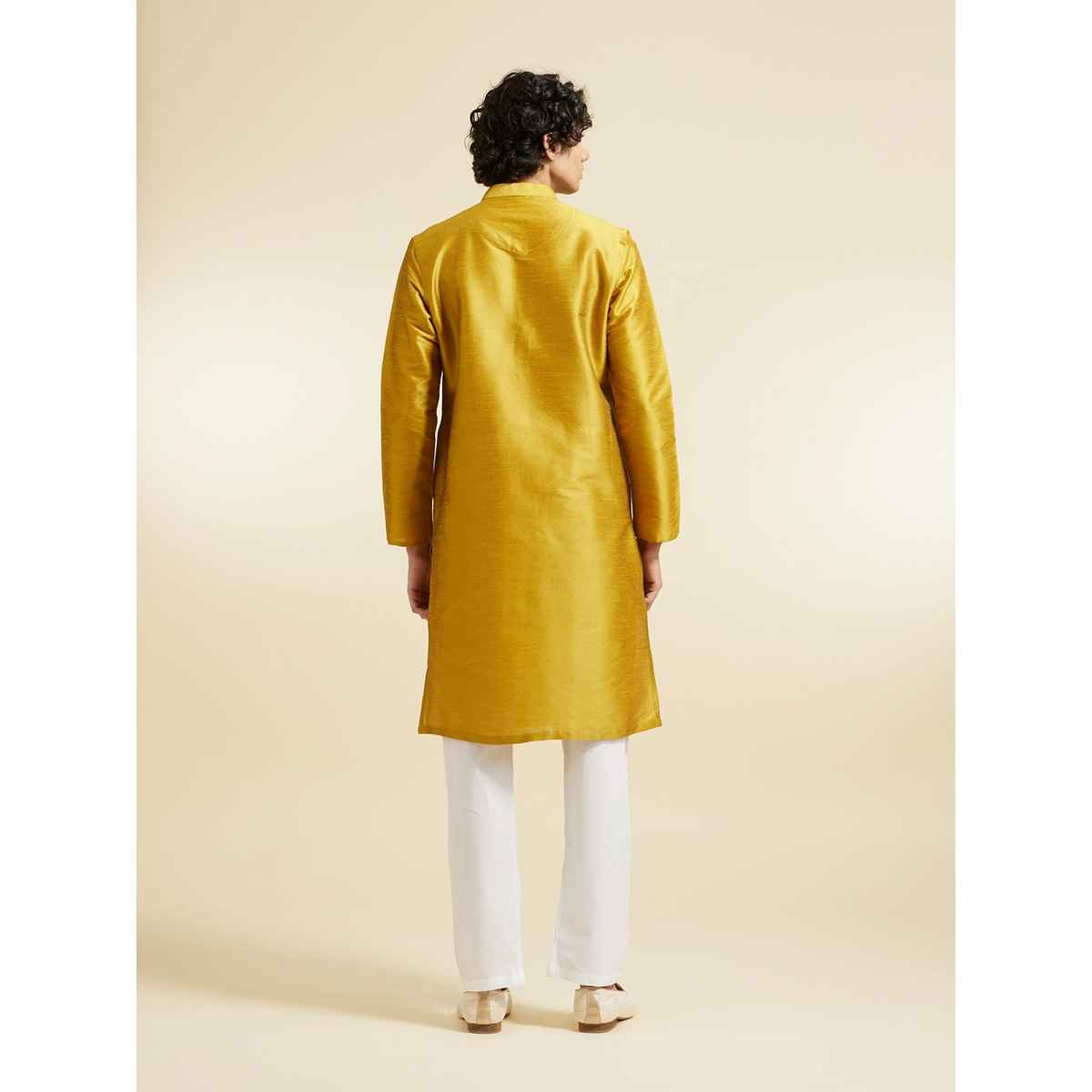 Diwas By Manyavar Men's Plain Classic Kurta | Yellow - L