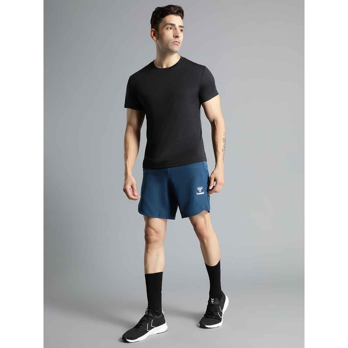 hummel Men's Kuro Solid Regular Fit Gym Shorts with Zipper Pockets | Blue - XL