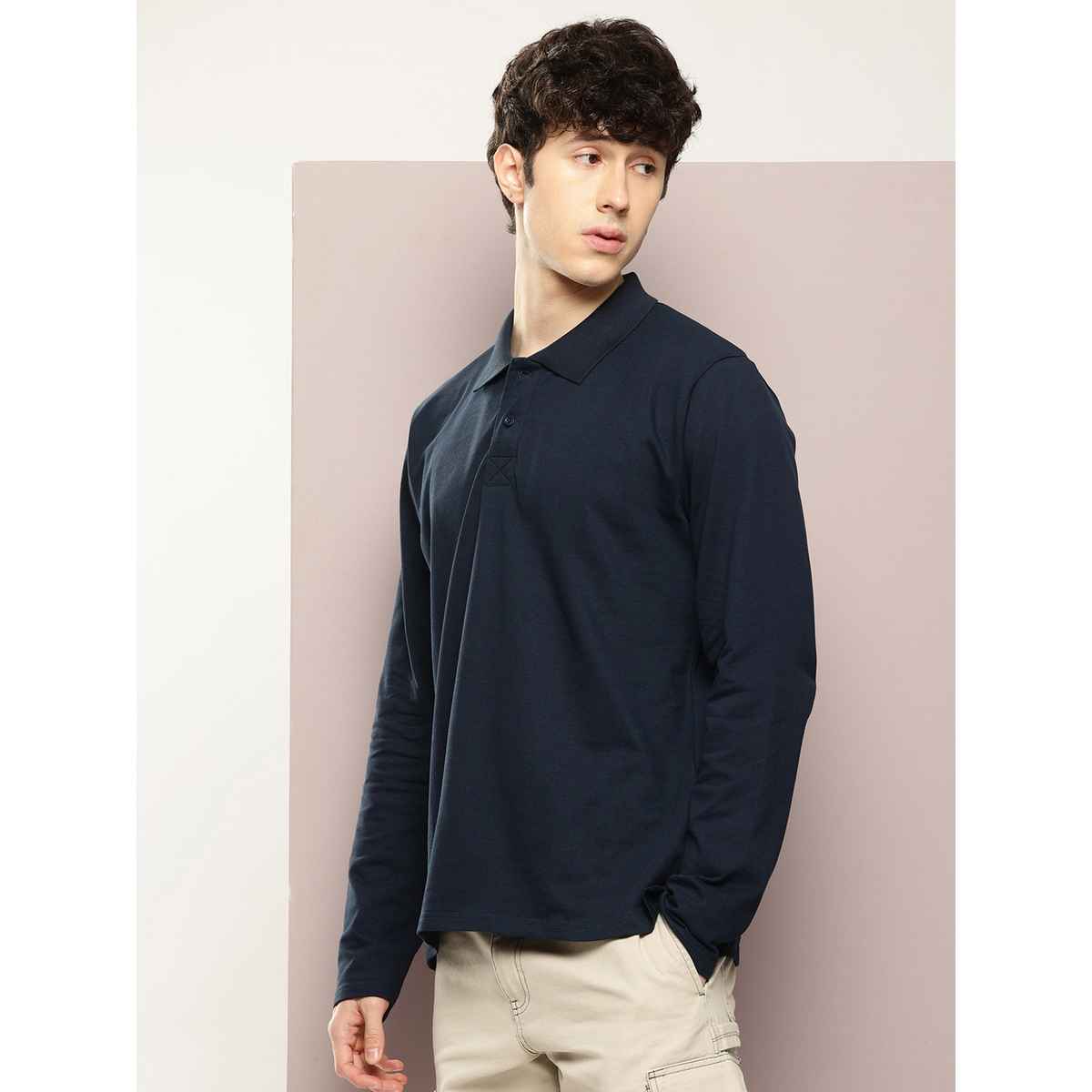 Dillinger Men's Oversized Long Sleeve Polo T-shirt | Navy Blue - L