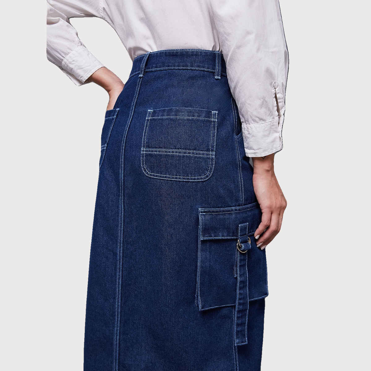 Miss Chase Women s Timeless Enigma Cargo Midi Skirt Navy Blue | 34