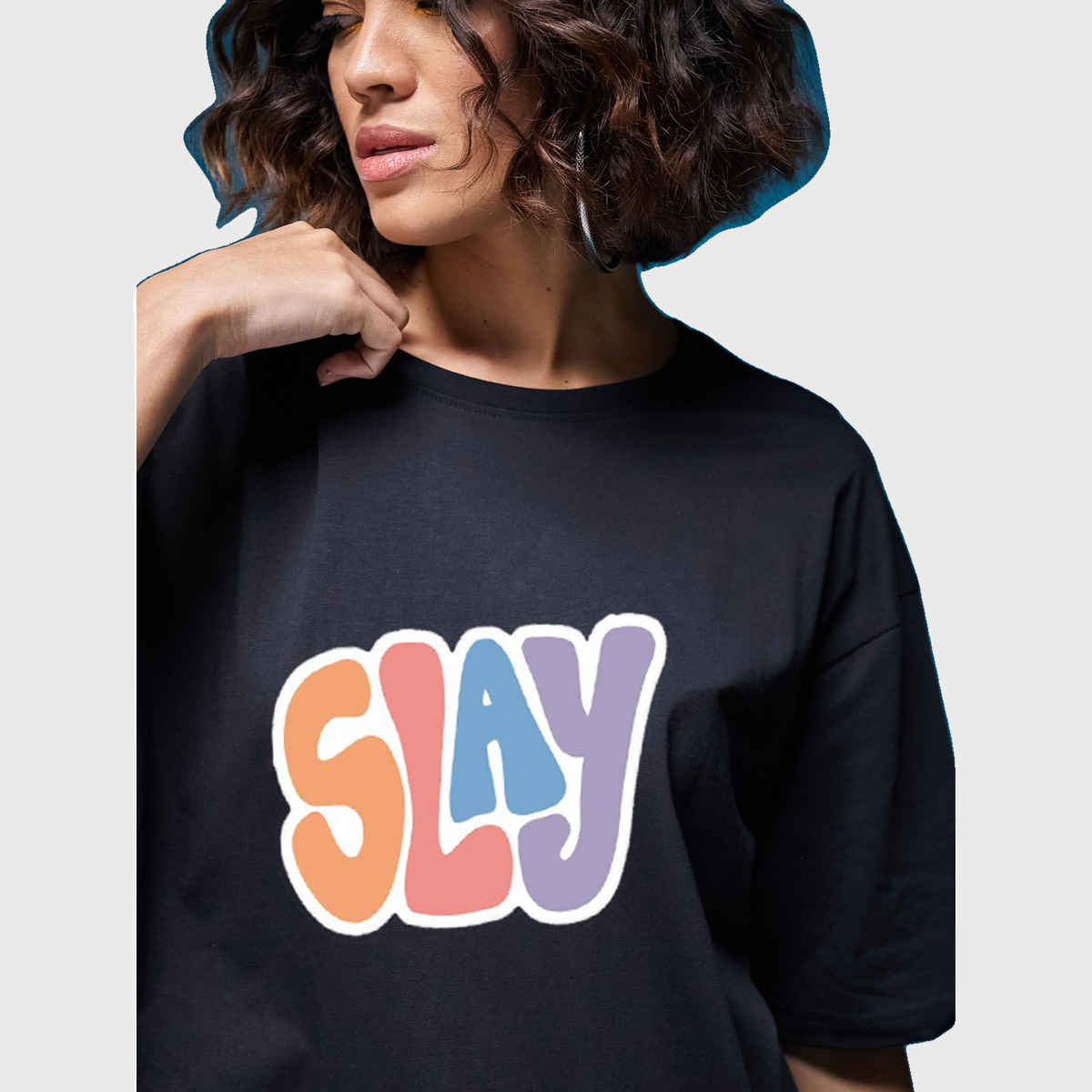 Smartees Womens Oversize Printed T-shirt | WW - 2040 | Black - L