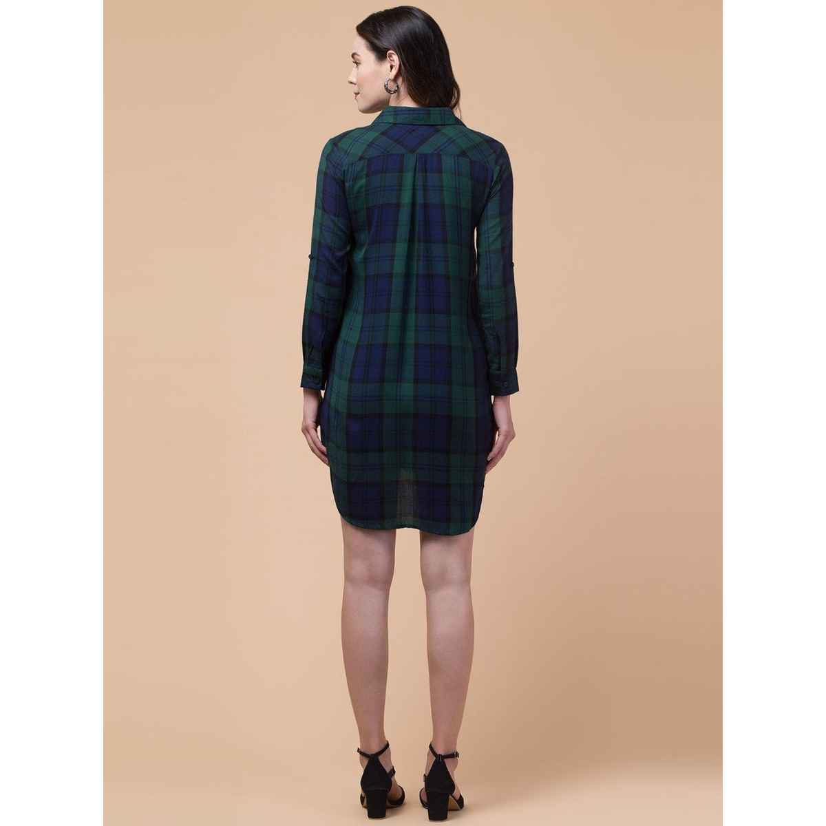 Wyshlist Women's Shirt Dress Checked | Green And Blue - L