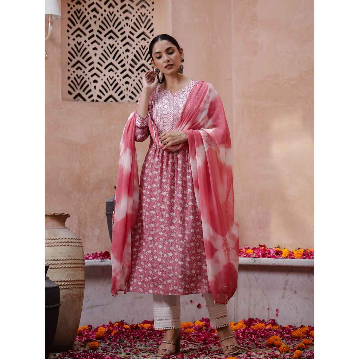 Rangdeep Floral Printed Kurta With Trousers & Dupatta for Women | L