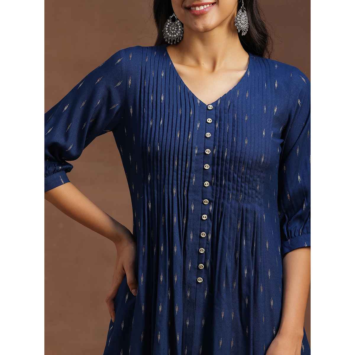 Libas Women's Woven Design Cotton Blend A-line Kurti | 29134 29134 | Blue - S