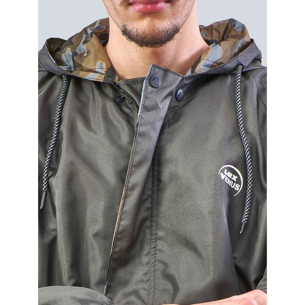 Lux Venus Lightweight Hooded Reversible Raincoat for Men With Waterproof Pant - Grey | 3XL