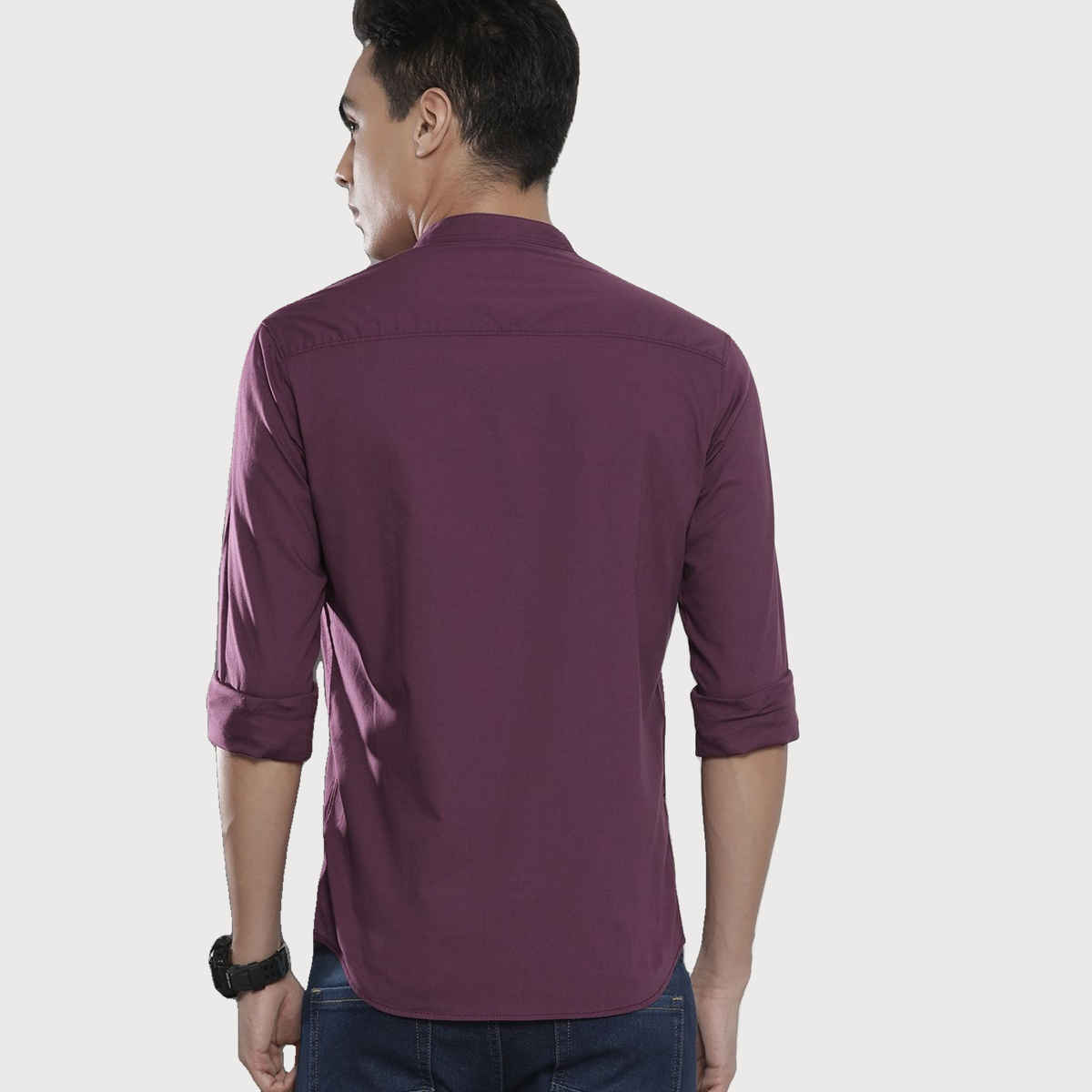 The Indian Garage Co Men's Regular Fit Solid Casual Shirt | Purple - L