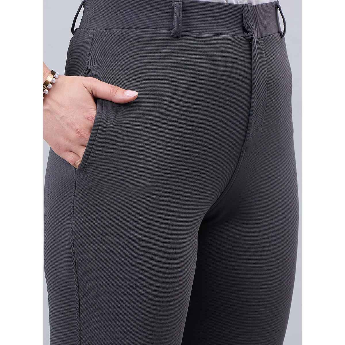 Style Quotient Women Self Design Polyester Formal Trouser | 34 | SS24SQSHAVA - Grey