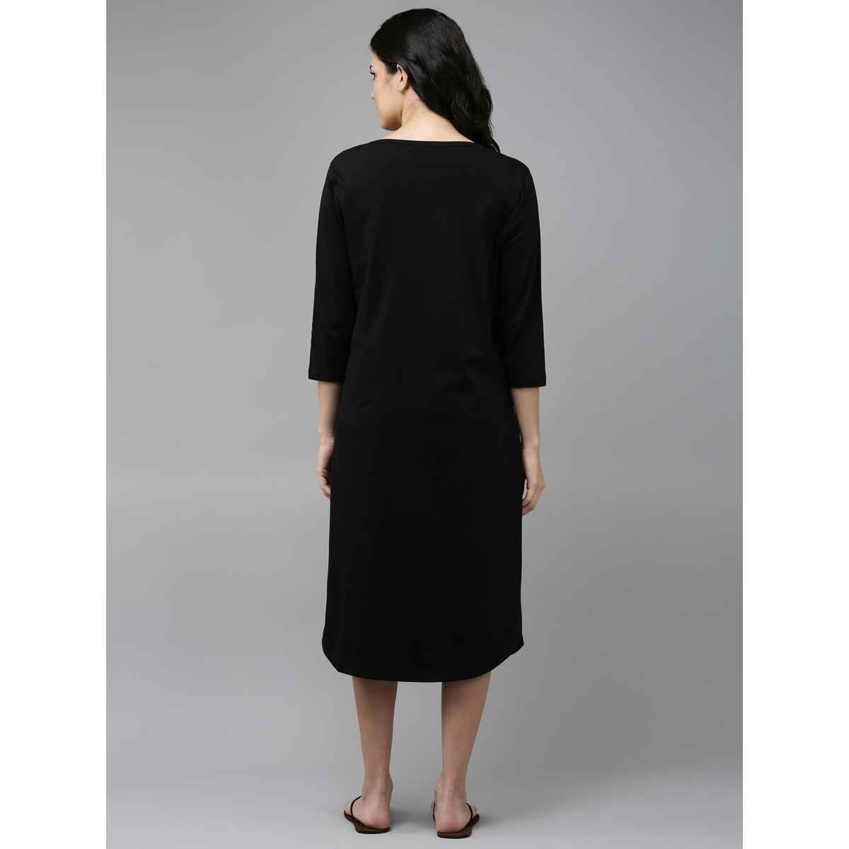 Kryptic Women's Solid Pure Cotton Maxi Nightdress | Black - M