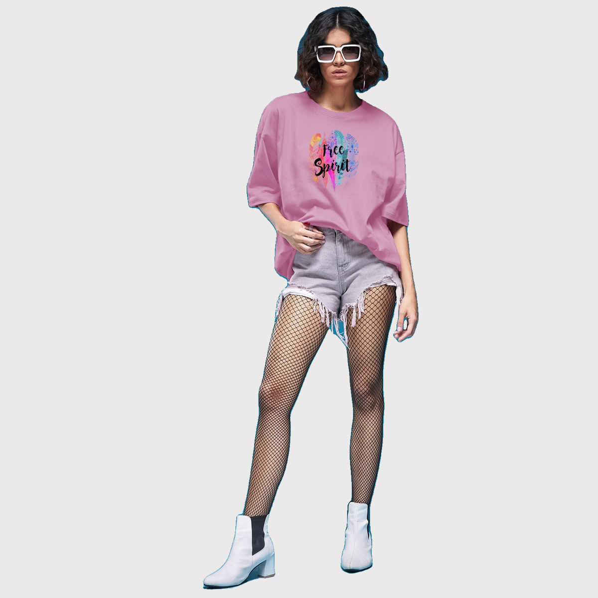 Smartees Women's Oversize Printed T-shirt | WW - 2033 | Pink - L