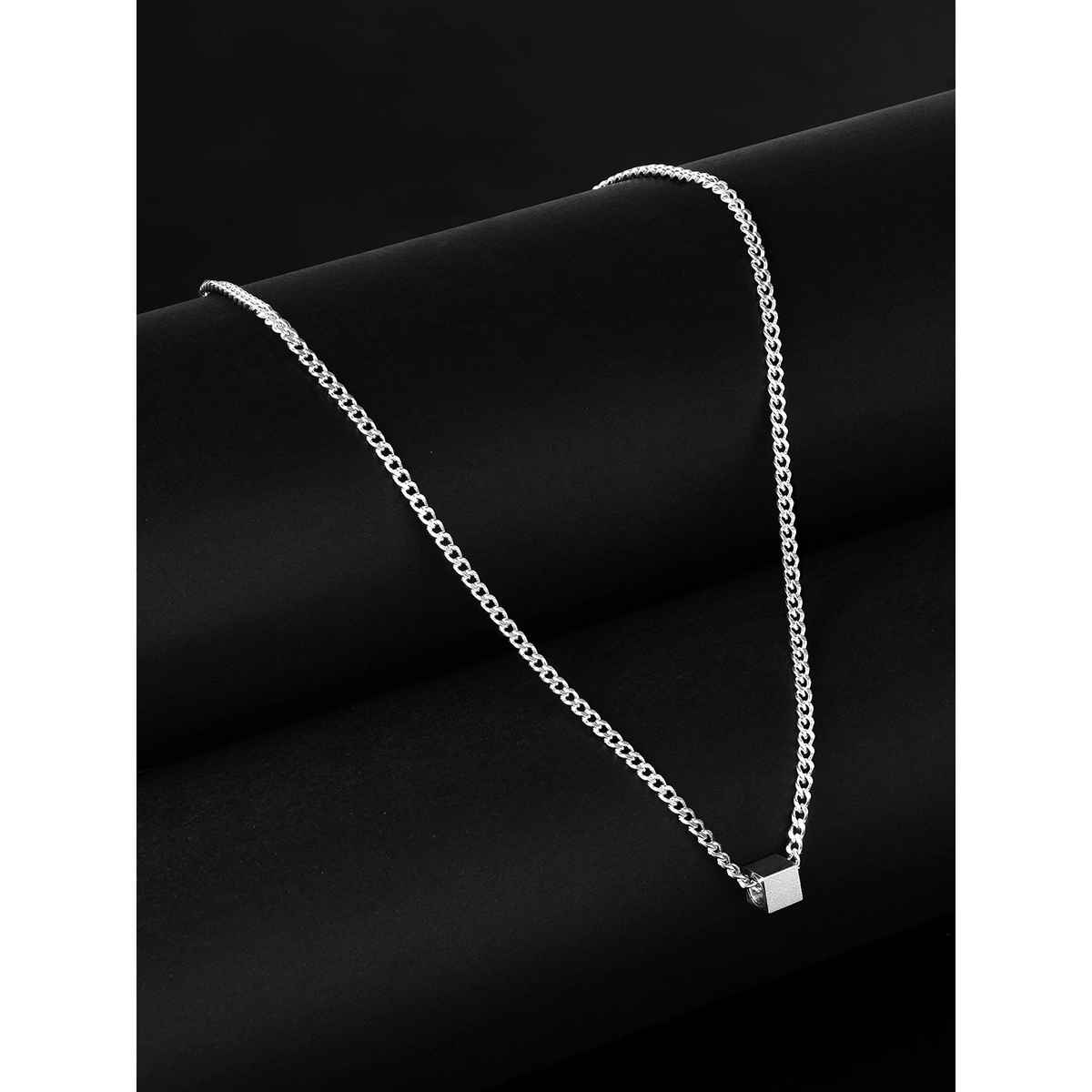 Rubans Men Silver-Toned Silver-Plated Chain With Cube Pendant