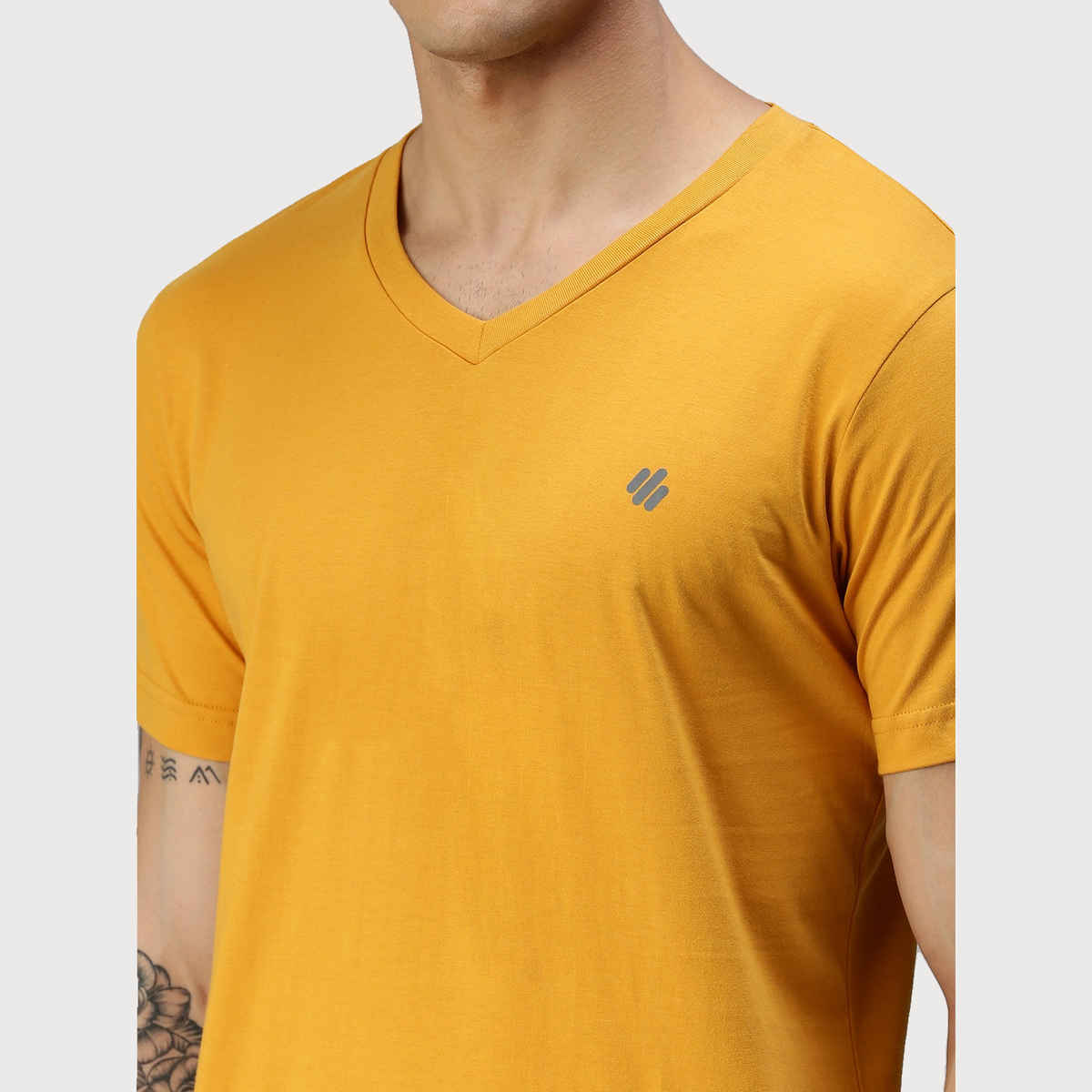 ONN Premium Men's Solid Pure Cotton V Neck T-shirts | Yellow | Size - XL