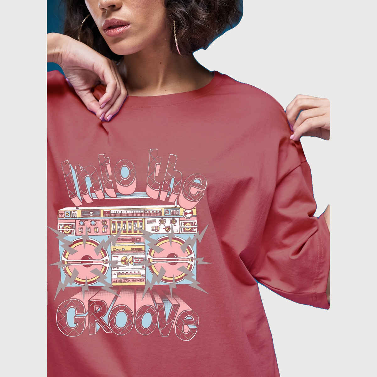 Smartees Women's Oversize Printed T-shirt | WW - 2043 | Onion Pink - XL