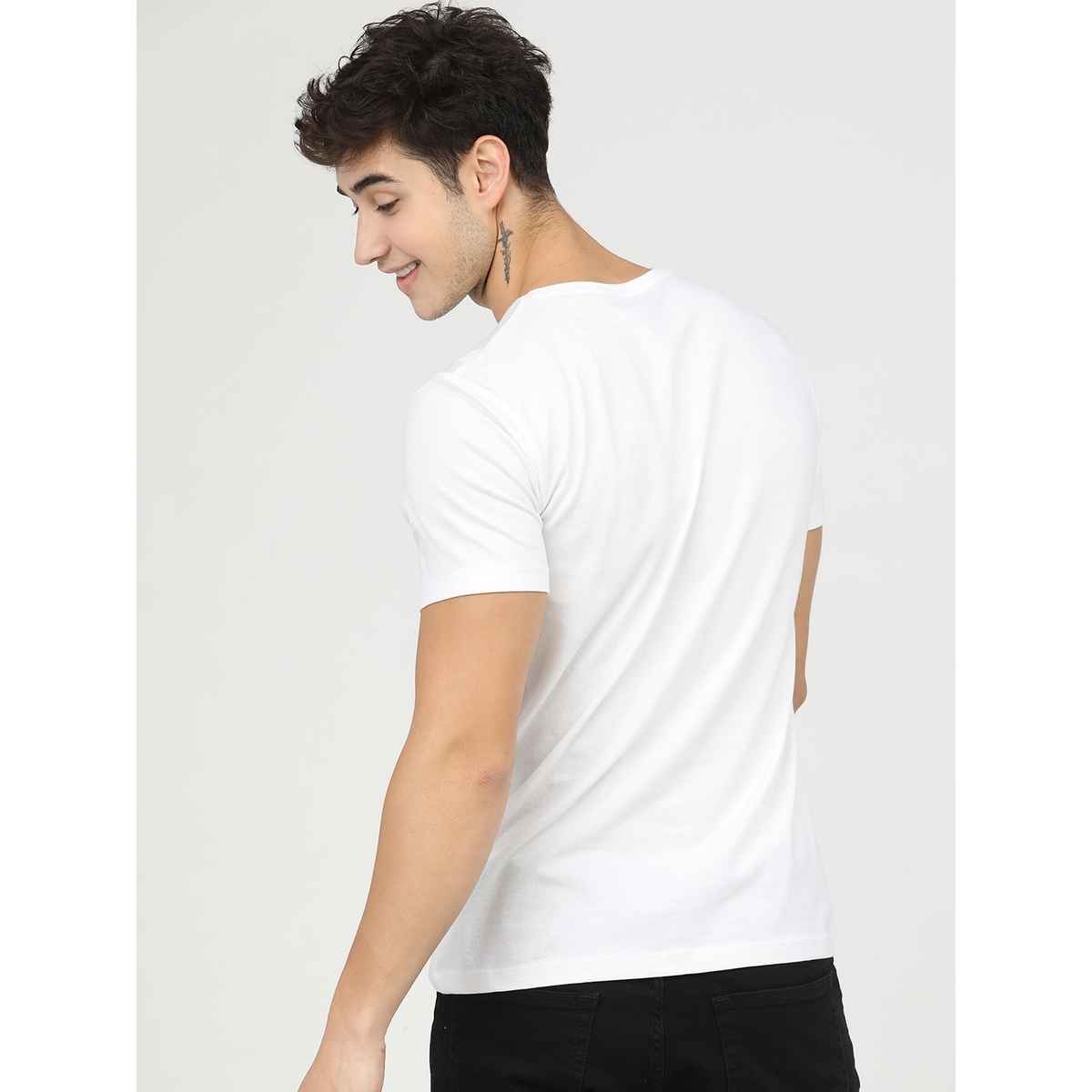 Locomotive Men's Round Neck Short Sleeve Slim Fit Printed T-shirt | White - S