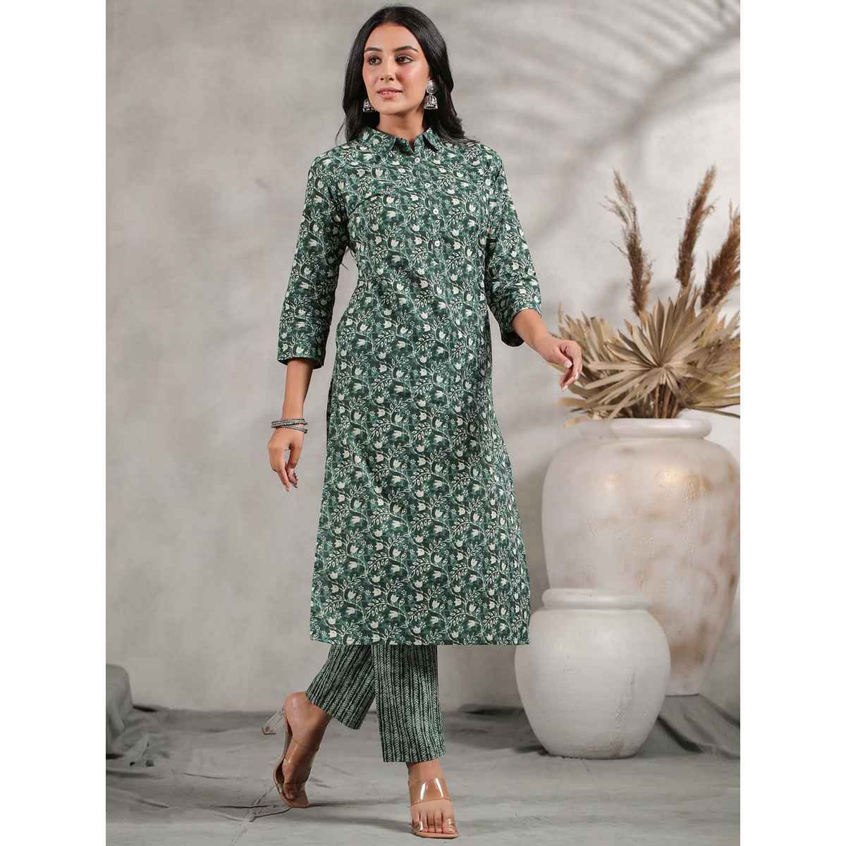 Anubhutee Women's Ethnic Wear 100% Cotton Straight Kurta Set | Teal - M