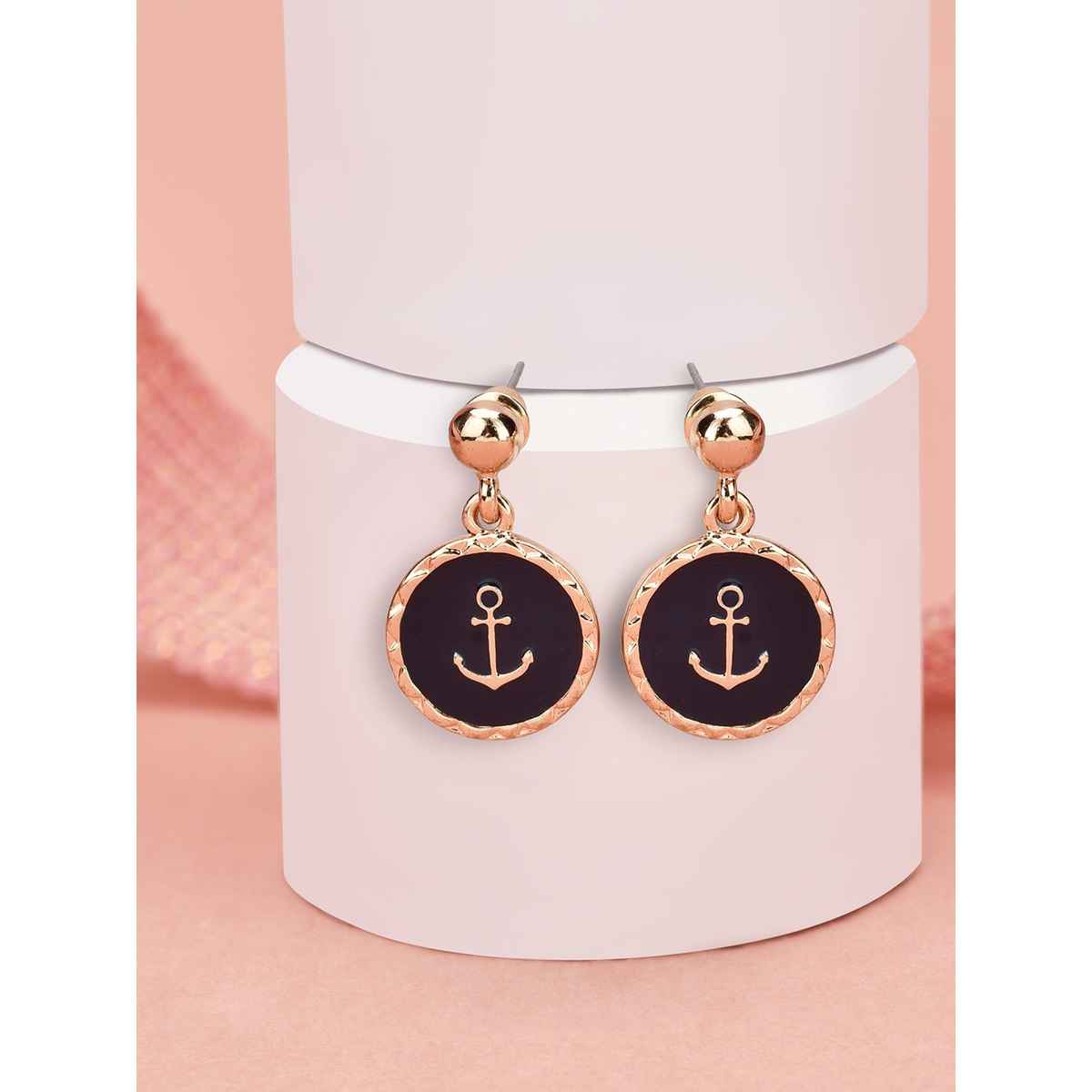 Accessorize London Women's St Ives Enamel Anchor Short Drop Earrings - Navy
