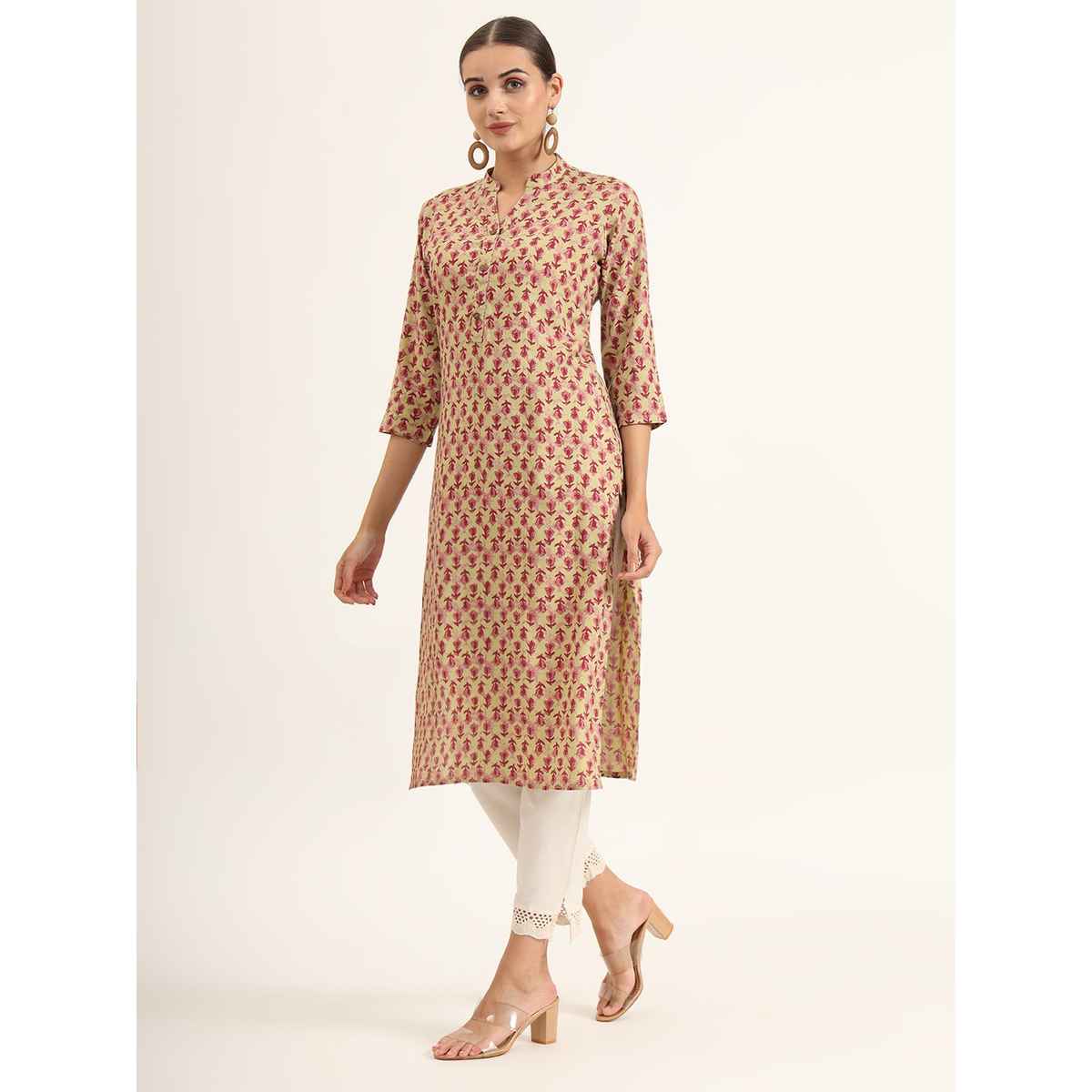 Divena Women s Red Floral Print Pure Cotton Straight Kurta | DK2122 | XL