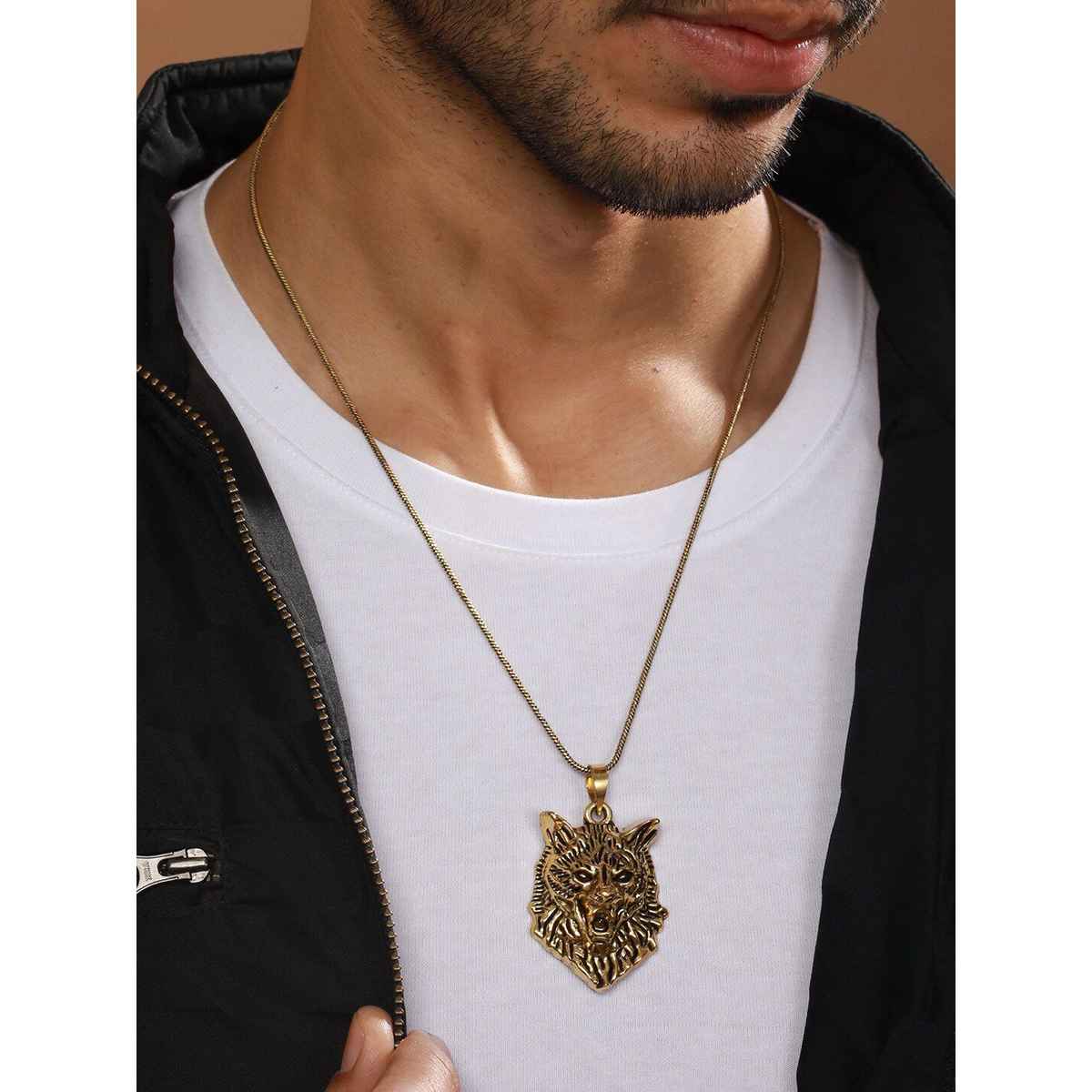 Priyaasi Bold by priyaasi Roaring Lion Gold-Plated Pendant Chain for Men