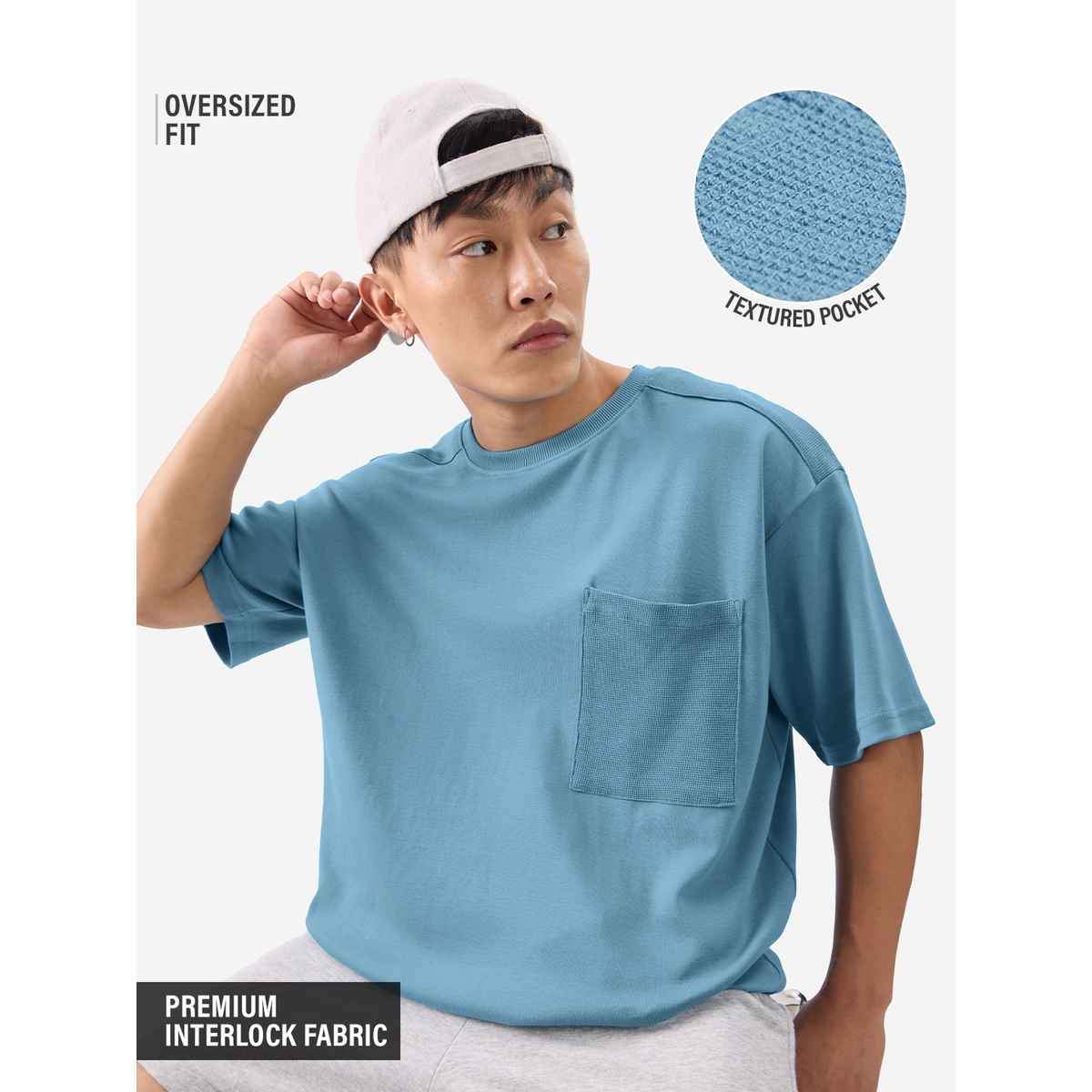 The Souled Store Men's Solids Oversized T-shirt | Arctic Blue - M