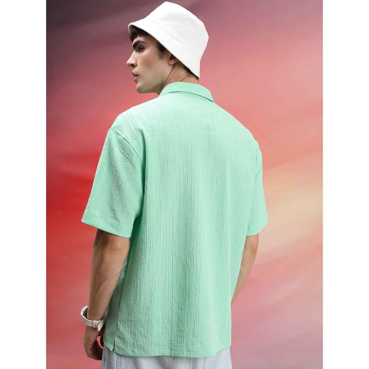Highlander Men's Spread Collar Oversized Casual Shirt - Mint Green | L
