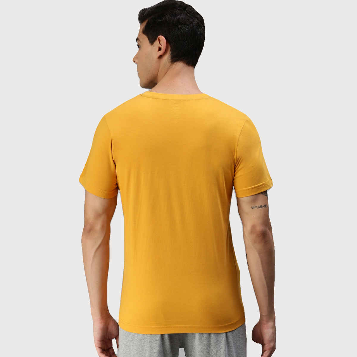 ONN Premium Men's Solid Pure Cotton V Neck T-shirts | Yellow | Size - XL