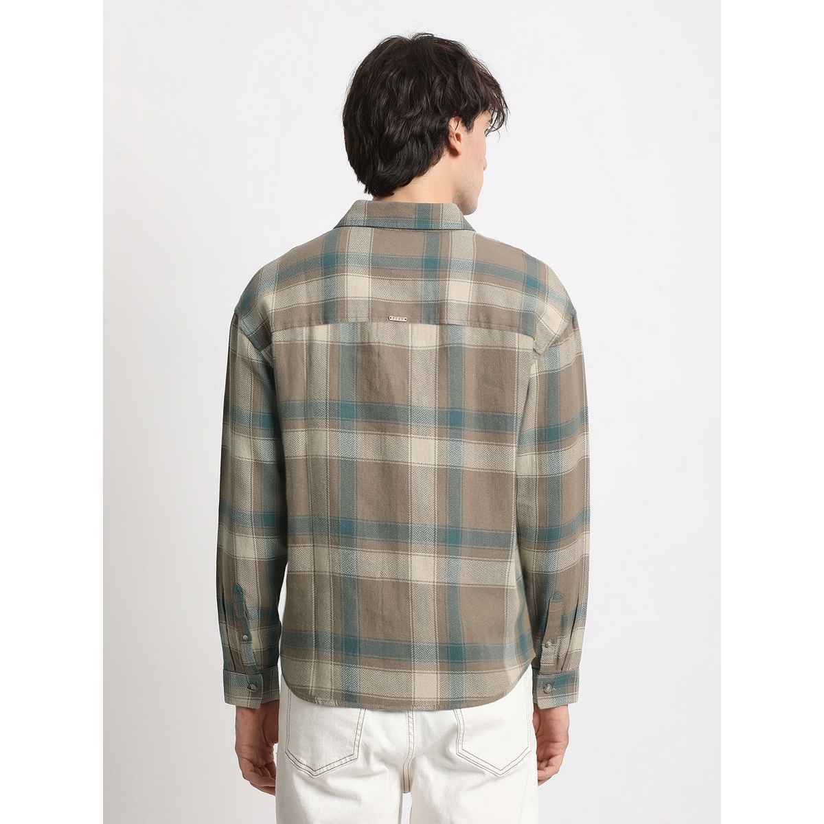 THE BEAR HOUSE Men's Checked Relaxed Fit Casual Shirt | TBH-BITON-BR | Brown - XXL