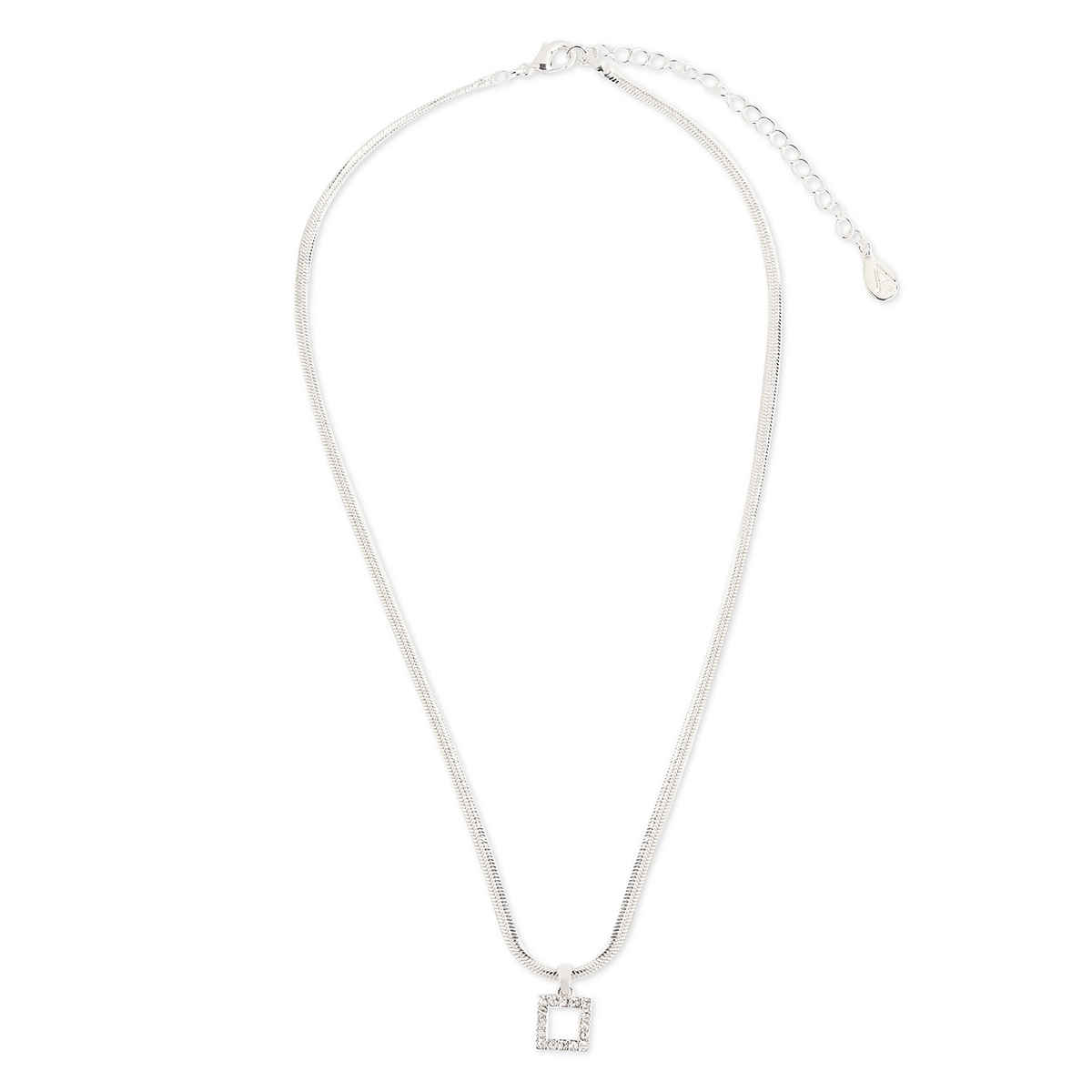 Accessorize London Women's Silver Snake Chain Crystal Square Pendant - Silver
