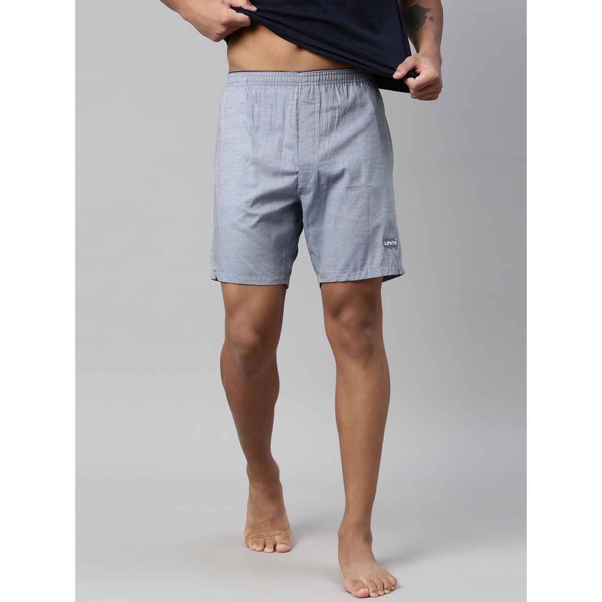 Levi's Men Solid Cotton Woven Soft Boxer Shorts | Side Pocket | Denim Melange - XL
