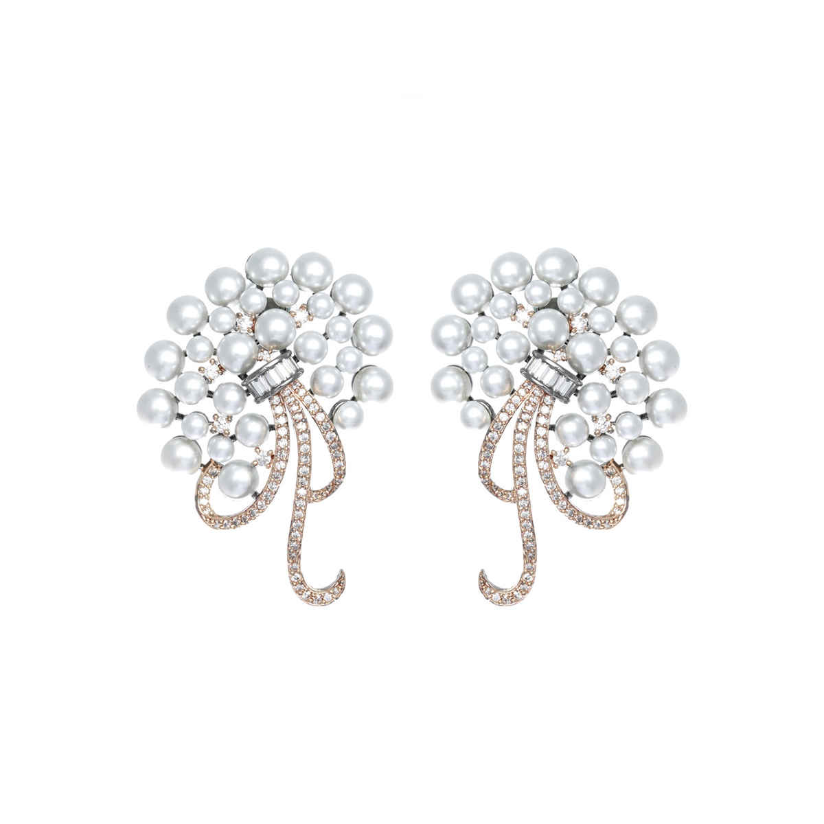 Priyaasi Priyaasi Floral American Diamond Silver Rose Gold Plated Earrings