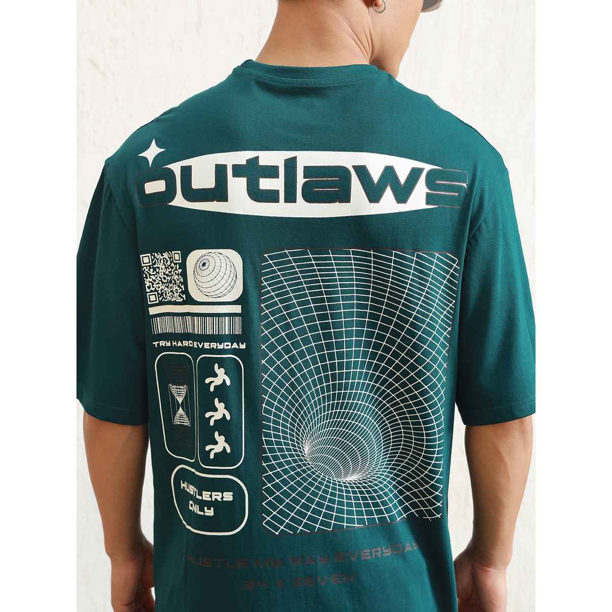 Hubberholme Men's Graphic Printed Drop Shoulder Relaxed Fit T-shirt | Teal - M