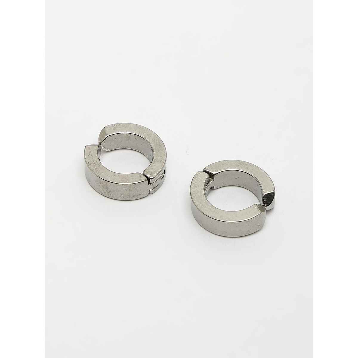 NVR Men's Silver-plated Stainless Steel Hoop Earrings | NVR2606