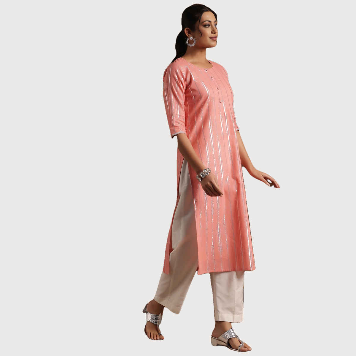 Libas Women's Woven Design Cotton Straight Kurta | 29197 29197 | Peach - L