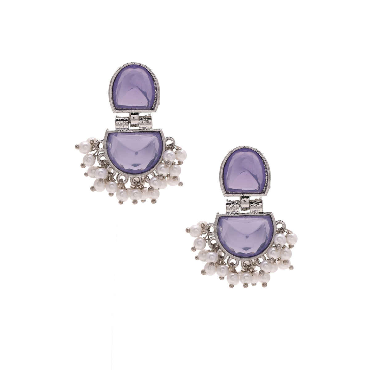 Priyaasi Lavender Crystal Drop Oxidized Pattern Earrings