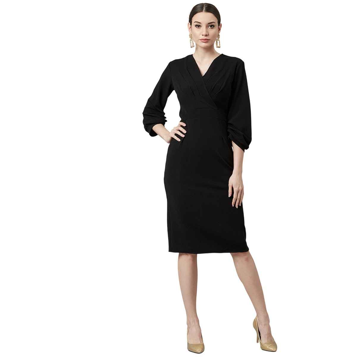 Athena Women's V-Neck Sheath Dress | Black - M