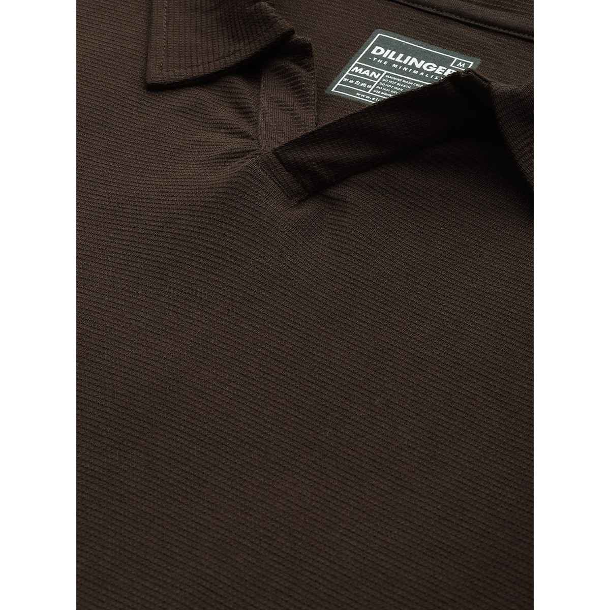 Dillinger Men's Solid Regular Fit Polo Collar Long Sleeve T-shirt | Brown - M