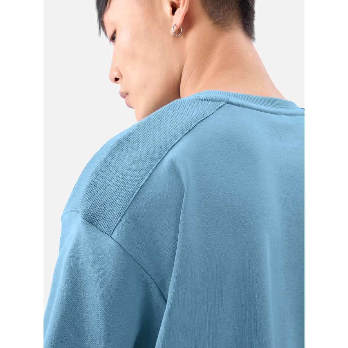 The Souled Store Men's Solids Oversized T-shirt | Arctic Blue - M