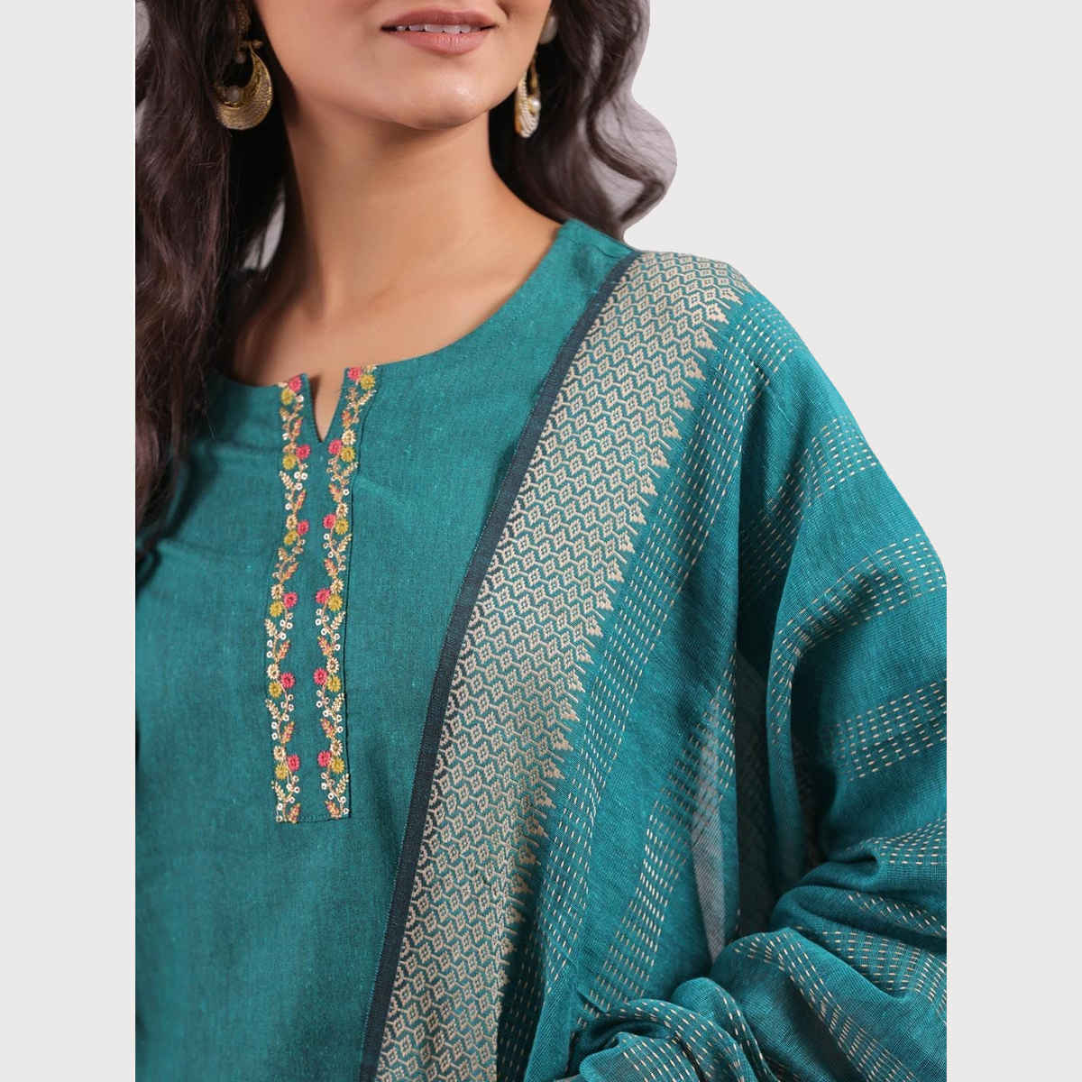 Anubhutee Women's Ethnic Wear Cotton Blend Straight Kurta Set with Dupatta | Green - S