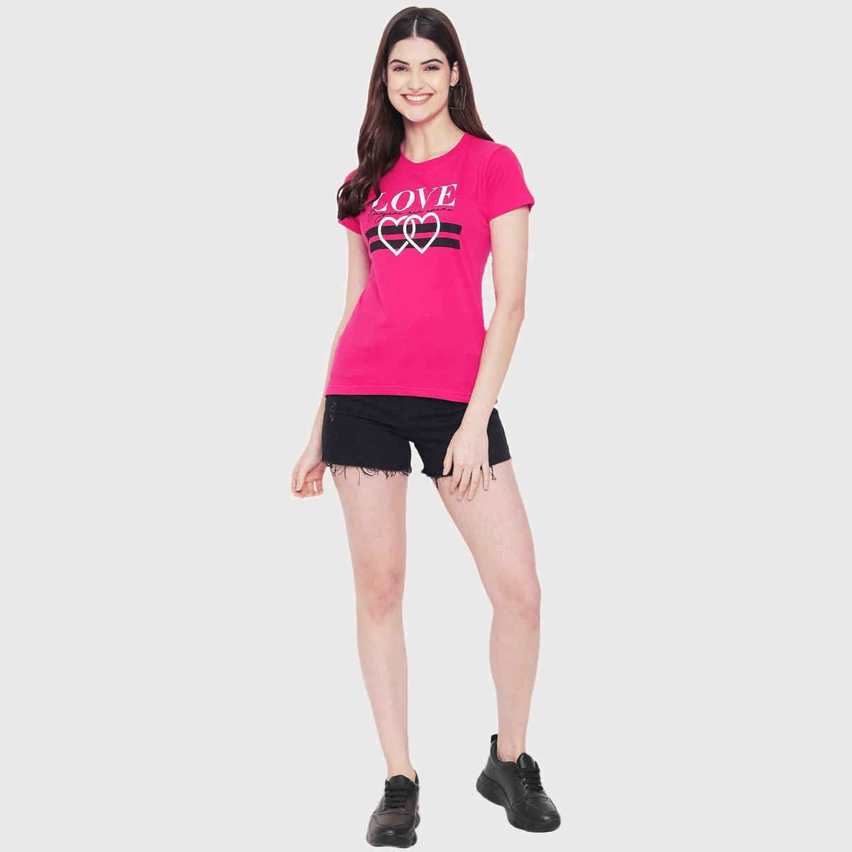 Fabflee Women Regular Cotton Printed Round Neck Tshirt | Pink | FAB-WT-03 | S
