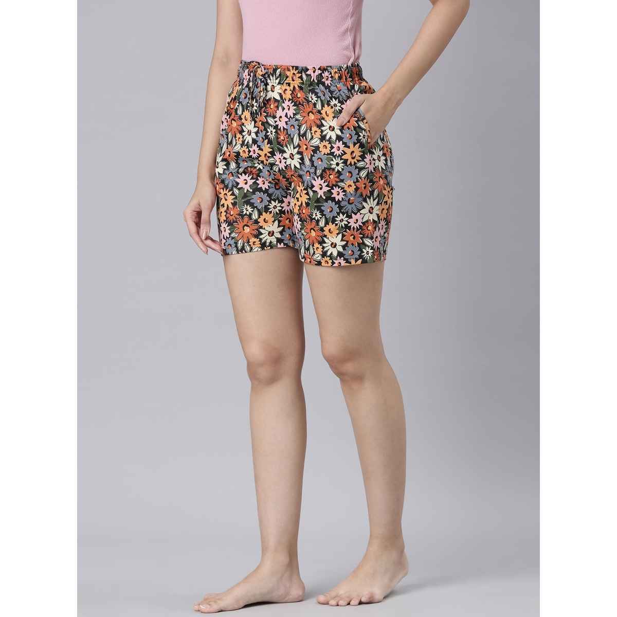 Go Colors Women's Printed Knit Lounge Shorts | Black - M