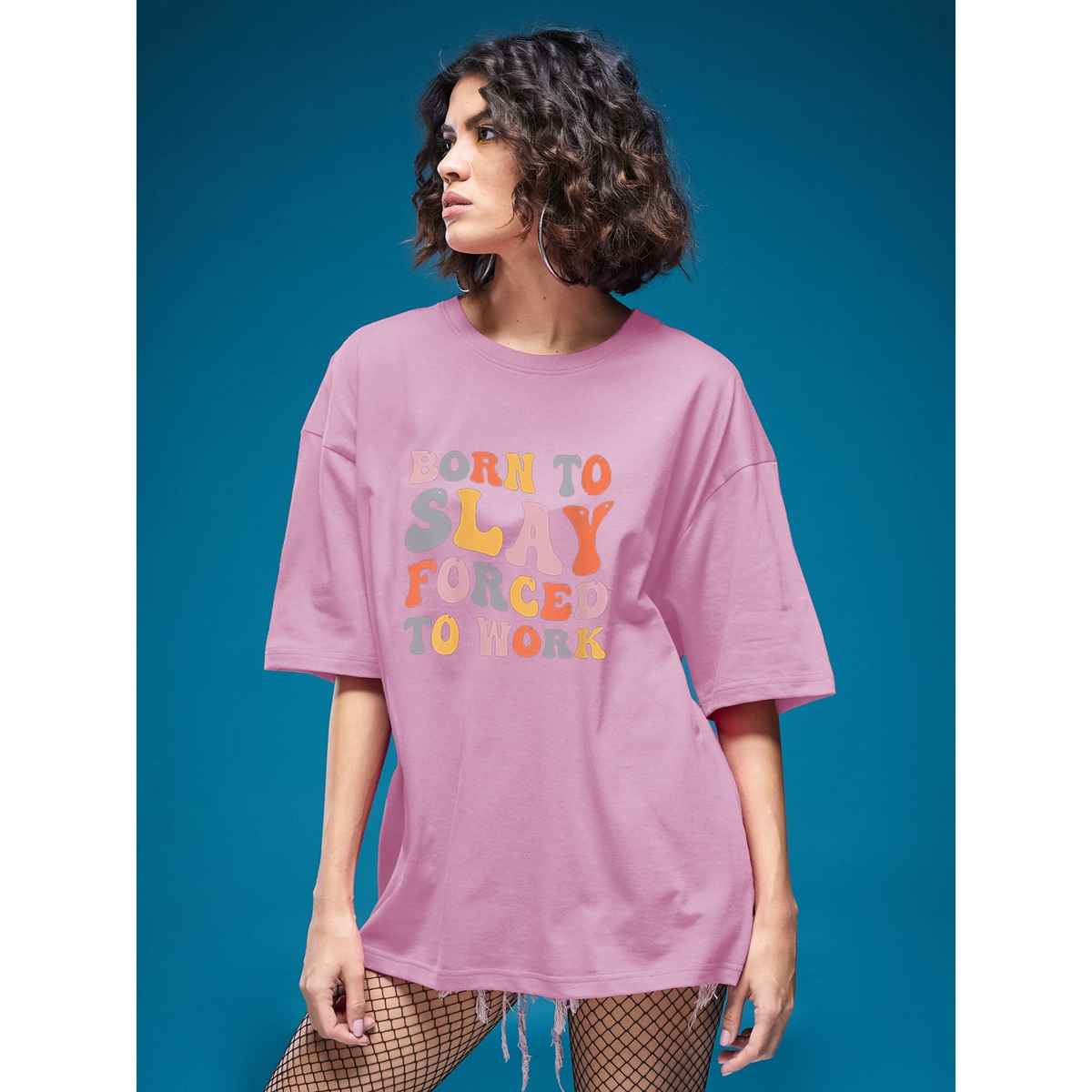 Smartees Women's Oversize Printed T-shirt | WW - 2039 | Pink - XL