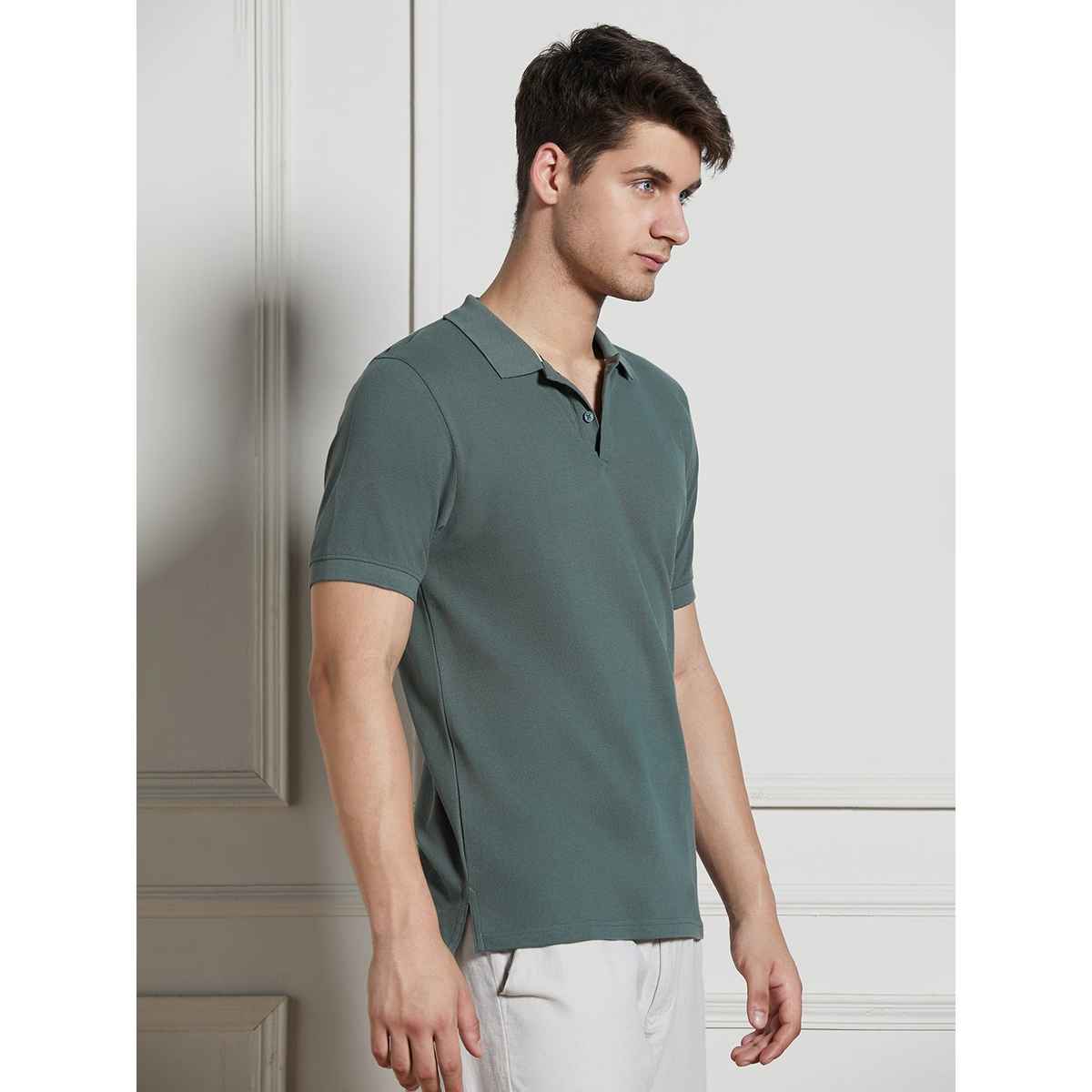 Dennis Lingo Men's Polo Collar Short Sleeves Cotton T-shirt | DLMTSS24012 SG-XL | Sage green | XL