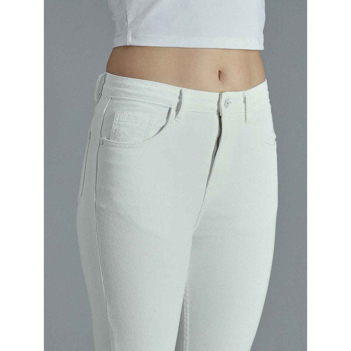 High Star Women's Skinny Fit High-Rise Slash Knee Stretchable Jeans | White - 28