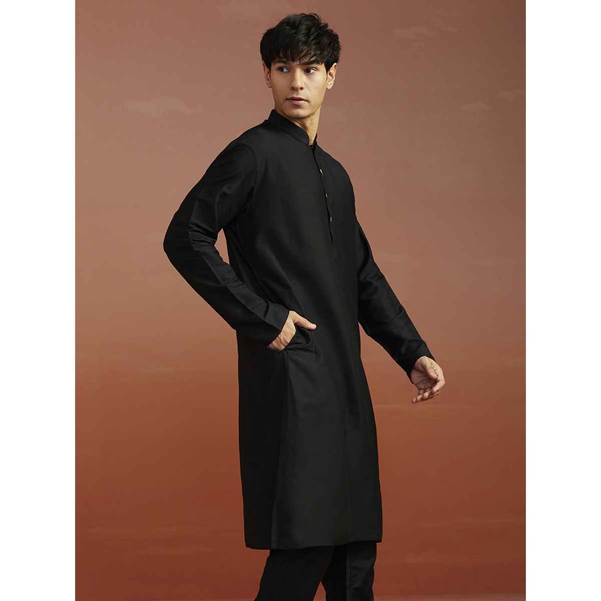 Vastramay Men's Viscose Kurta | Black - XL