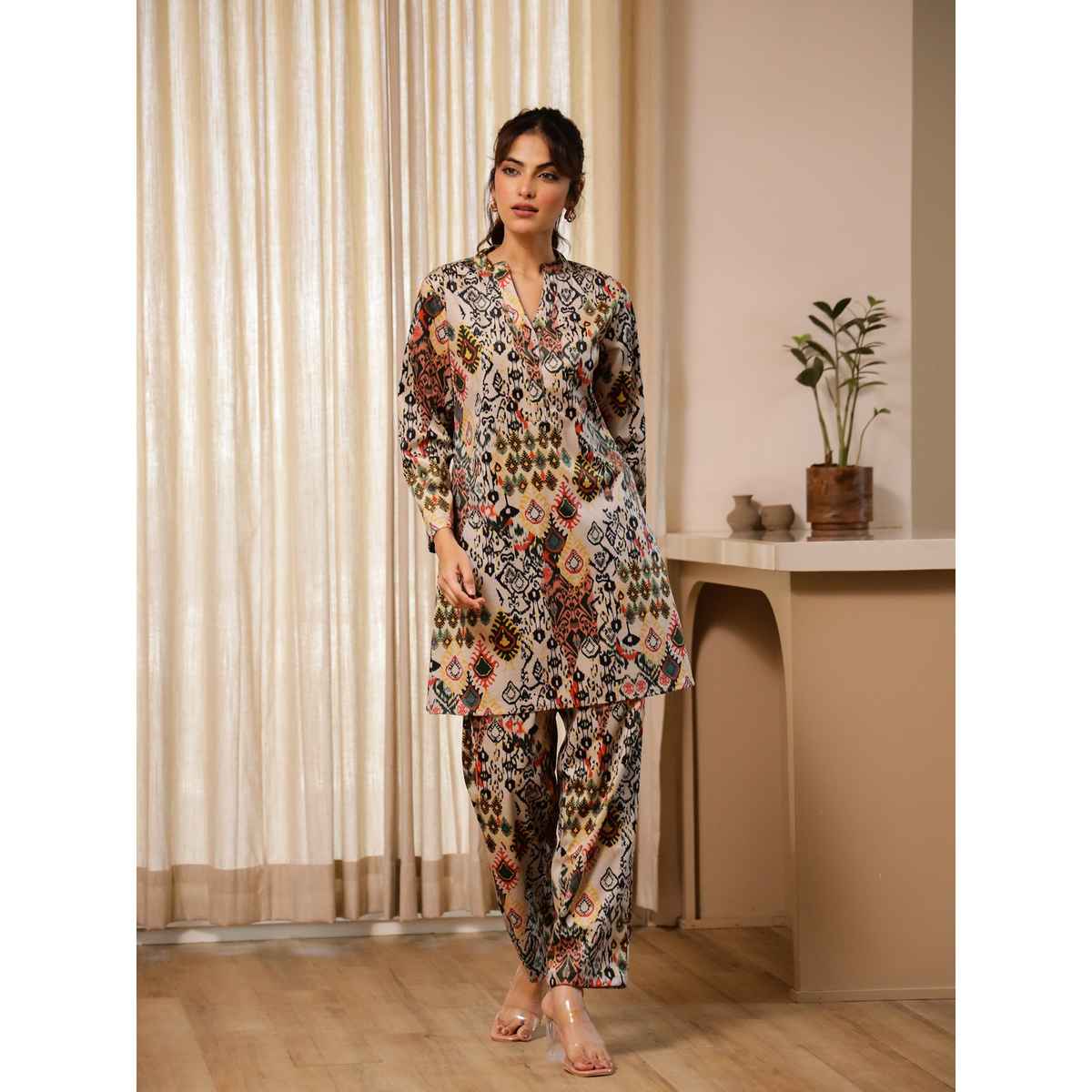 Sanskrutihomes Women Floral Multicolor Printed Tunic With Trousers SE-NSP-762 | S