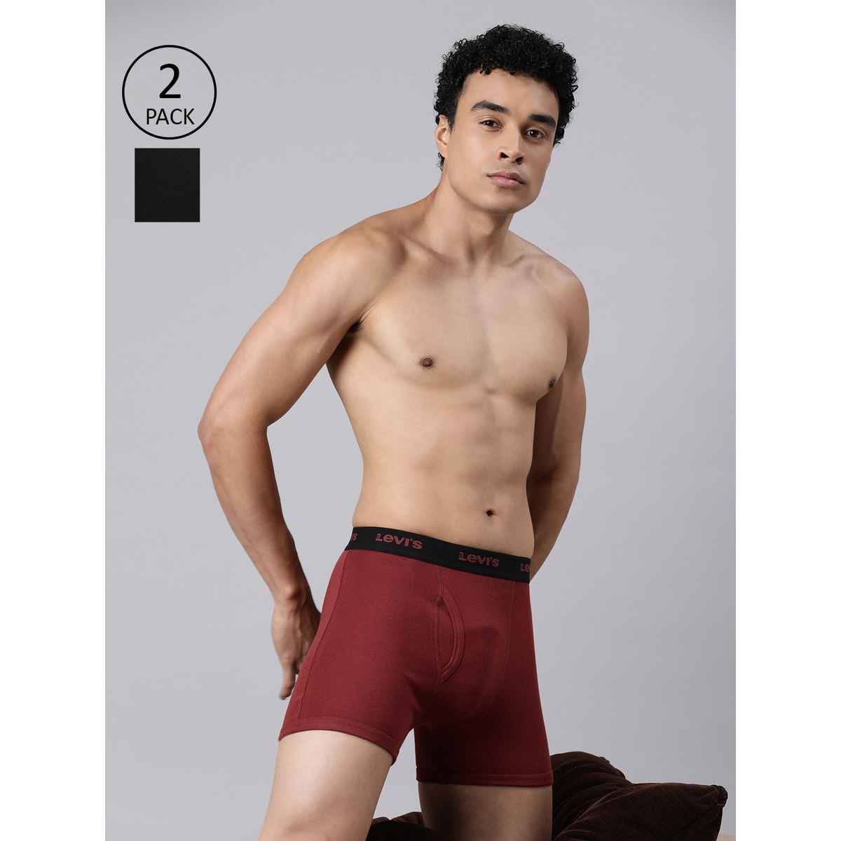 Levi's Innerwear Men's Pure Cotton Long Length Trunk | Red and Black - M
