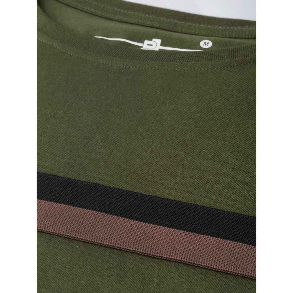 Dillinger Men's T-shirt Long Sleeve Striped Pure Cotton | Olive - XL