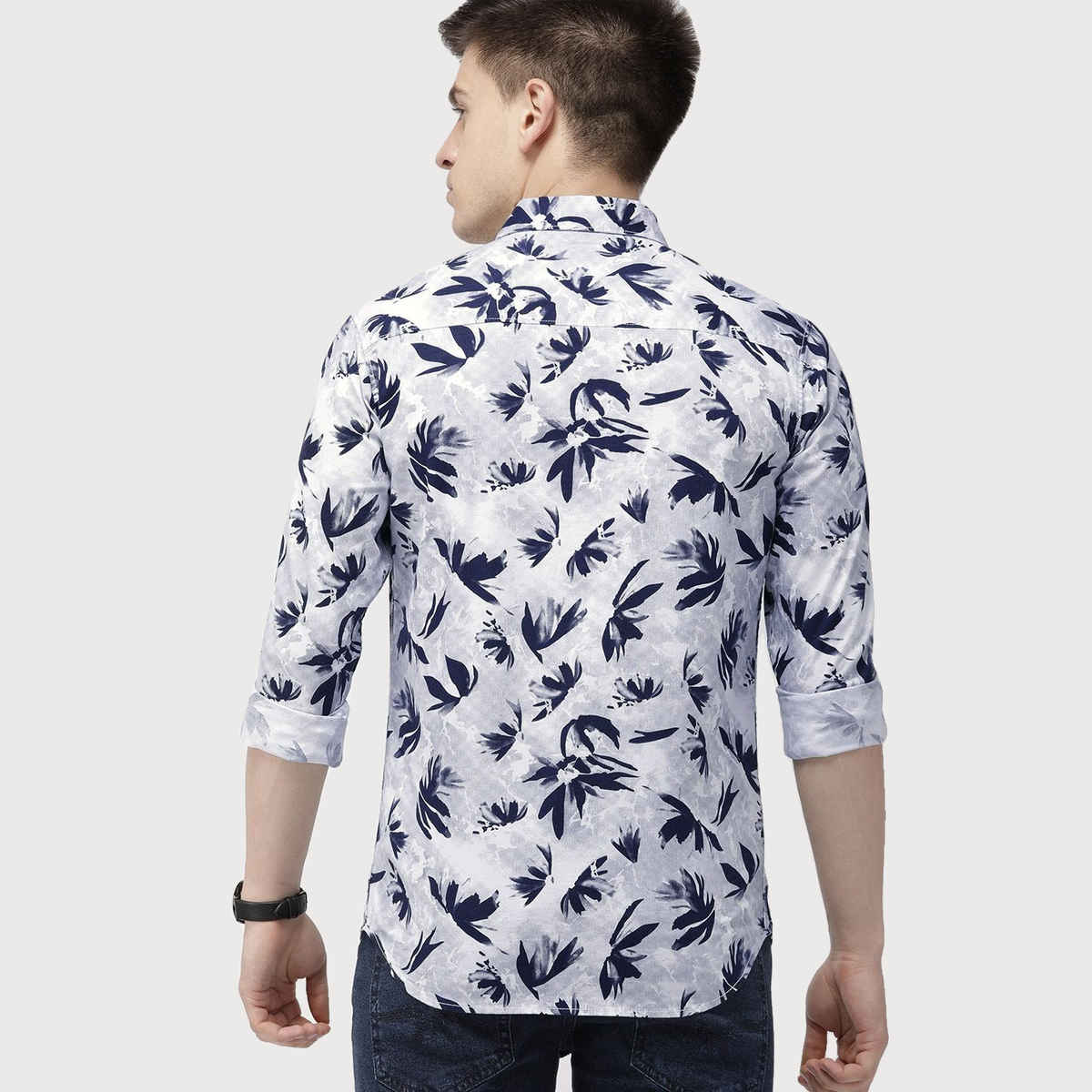 The Indian Garage Co Men's Slim Fit Abstract Print Casual Shirt | White - S