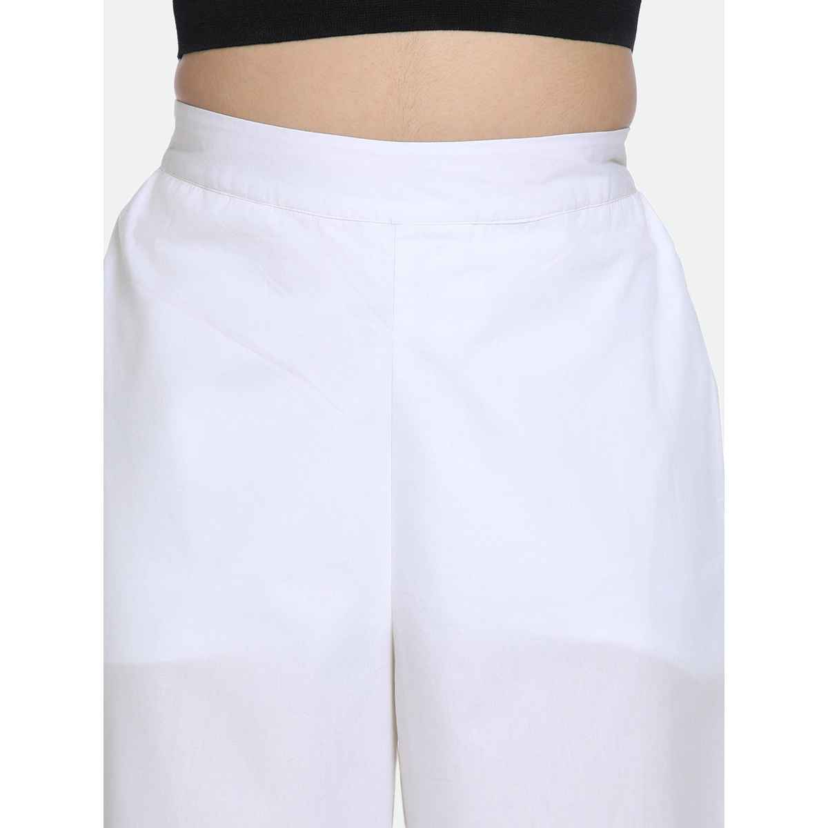 DL Women's Women's Cotton Mid-Rise Plain Regular Fit Parallel Trouser | DLWWTW23002 | White - 34
