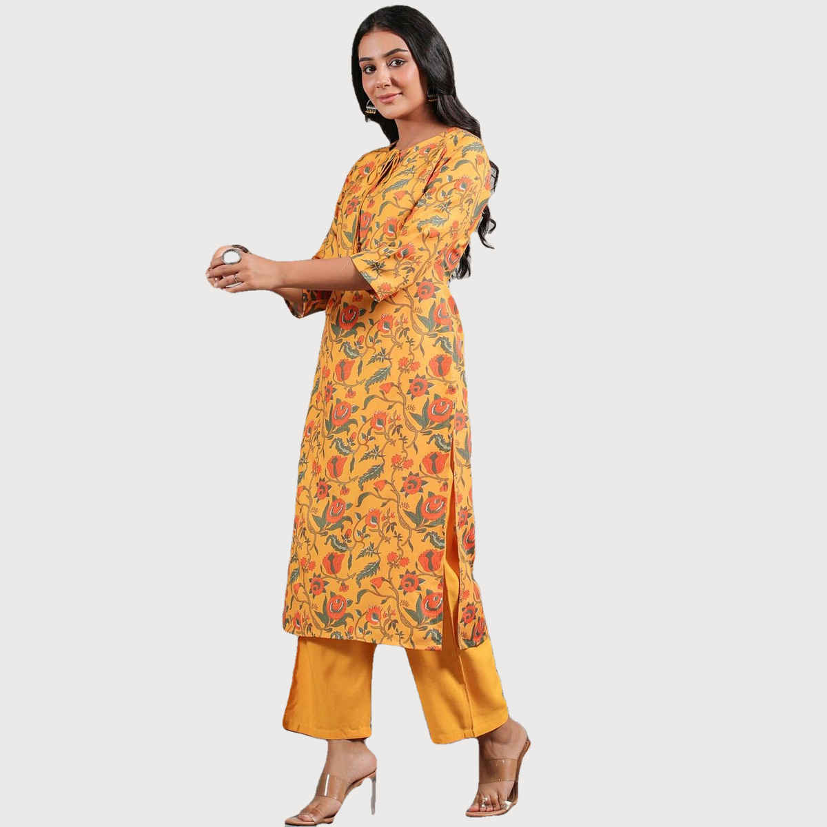 Anubhutee Women's Ethnic Straight Kurta | Yellow - M