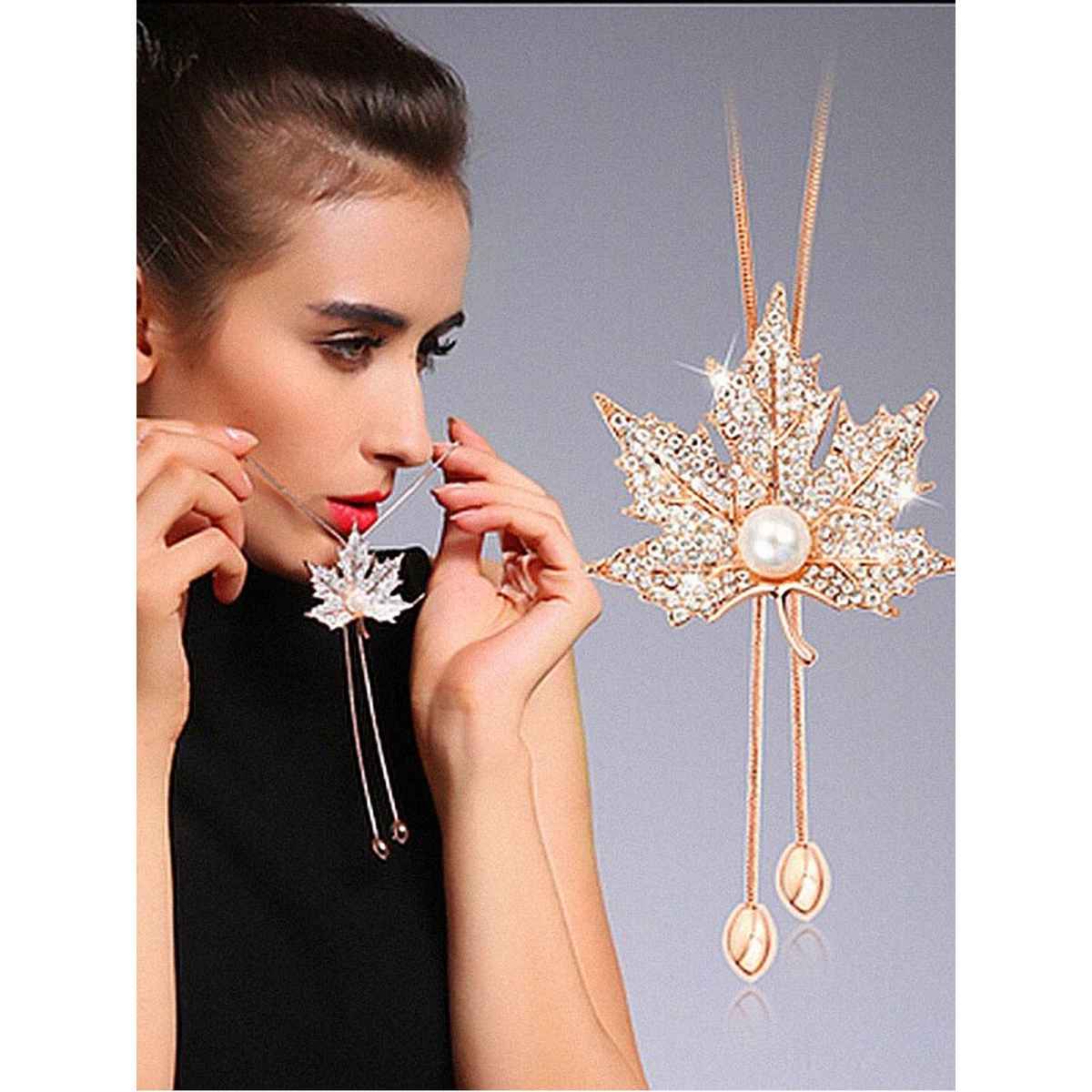 Shining Diva Fashion Stylish Design Crystal Flower Long Chain Pendant for Women | 10785np