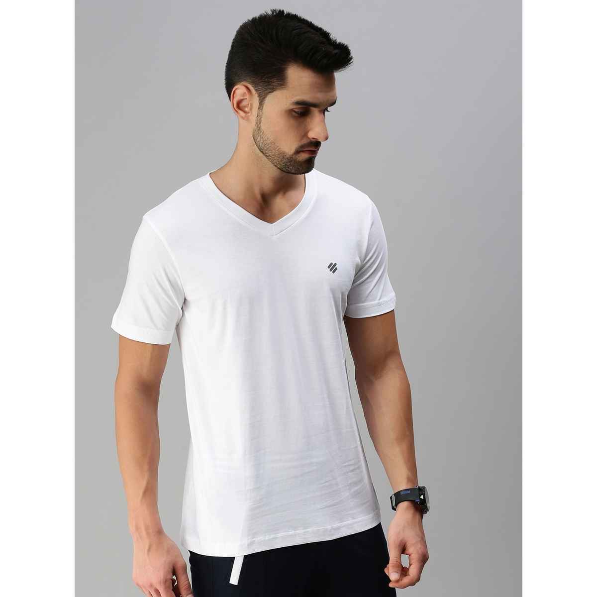 ONN Premium Men's Solid Pure Cotton V Neck T-shirts | White | Size - M